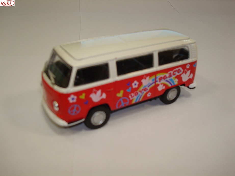 Welly VW T2 Classic Bus Flower Power,rood/wit